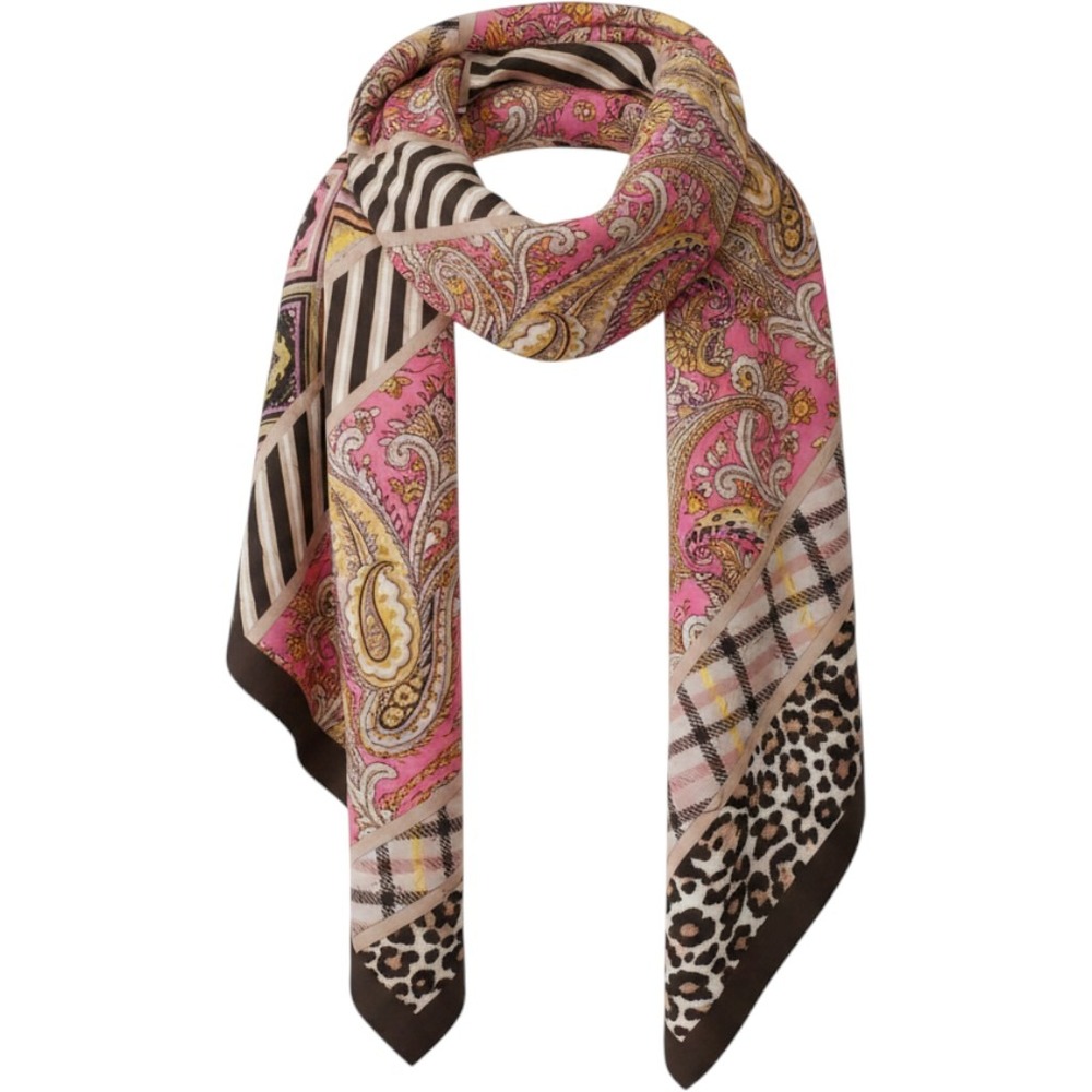 Talbots Mixed Print Scarf Pink Paisley Leopard Stripe Viscose Square 31x31